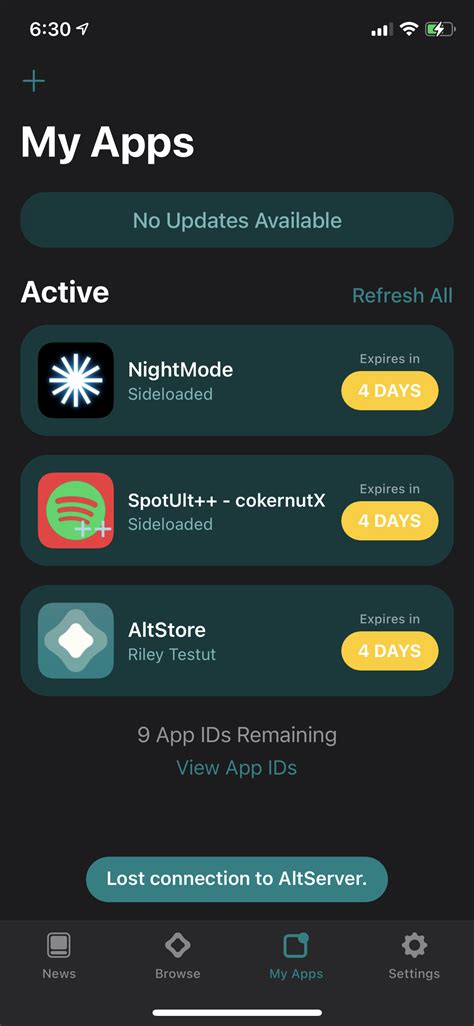The connection to altserver was lost - Altstore: Lost connection to AltServer. Created on 28 Sep 2019 · 5 Comments · Source: rileytestut/AltStore. Cannot download Delta or AltStore update from AltStore app. Both apps get to about 2/3rds downloaded and then the "lost connection to AltServer" notification pops up. iPhone 6s running iOS 13.1, AltServer running on MacOS 10.14.6.